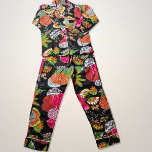 Artisan Indian Floral Cotton Pajama Set Medium  Handmade Block Print Loungewear
